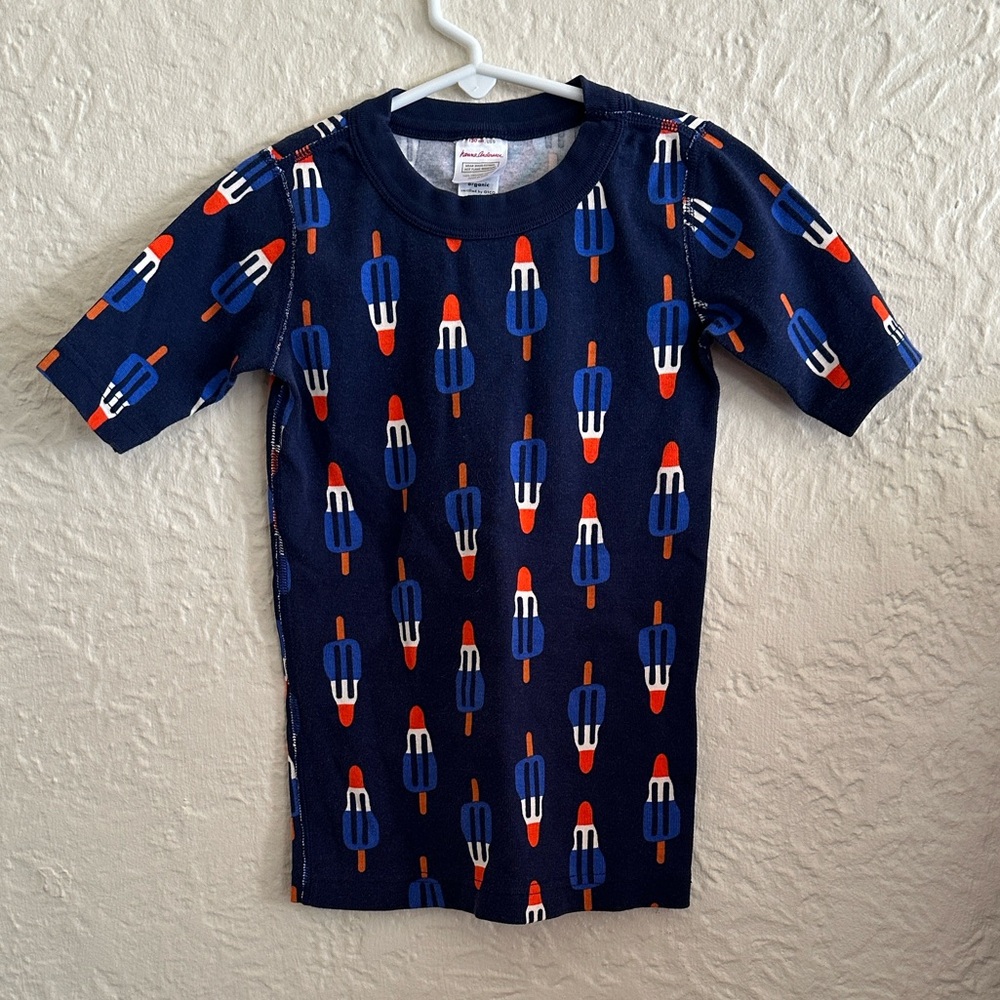Hanna Andersson Short John Pajama Top Red White Blue Rocket Pop Popsicle Shirt 8